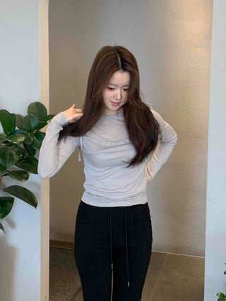Simple See-through Layered Slim Fit Long Sleeve T-shirt