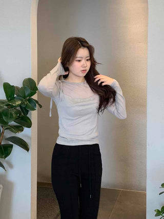 Simple See-through Layered Slim Fit Long Sleeve T-shirt