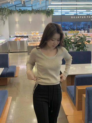 Delicate Fit V-Neck Ribbed Slim Knit T-Shirt