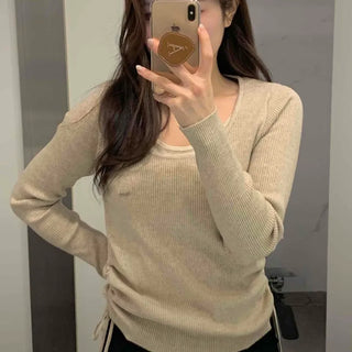 Delicate Fit V-Neck Ribbed Slim Knit T-Shirt