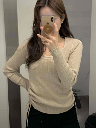 Delicate Fit V-Neck Ribbed Slim Knit T-Shirt