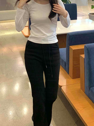 Semi-Banding Center Pintuck Straight Slacks Pants