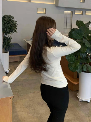 Delicate Fit Puff Sleeve Slim Square Neck Long Sleeve T-shirt