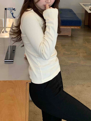 Delicate Fit Puff Sleeve Slim Square Neck Long Sleeve T-shirt