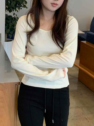 Delicate Fit Puff Sleeve Slim Square Neck Long Sleeve T-shirt
