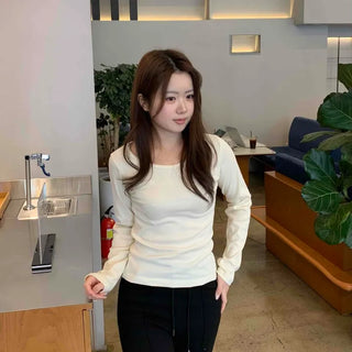 Delicate Fit Puff Sleeve Slim Square Neck Long Sleeve T-shirt