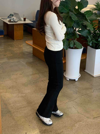 Delicate Fit Puff Sleeve Slim Square Neck Long Sleeve T-shirt