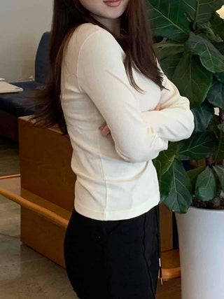 Delicate Fit Puff Sleeve Slim Square Neck Long Sleeve T-shirt