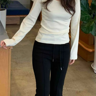 Delicate Fit Puff Sleeve Slim Square Neck Long Sleeve T-shirt