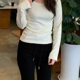 Delicate Fit Puff Sleeve Slim Square Neck Long Sleeve T-shirt