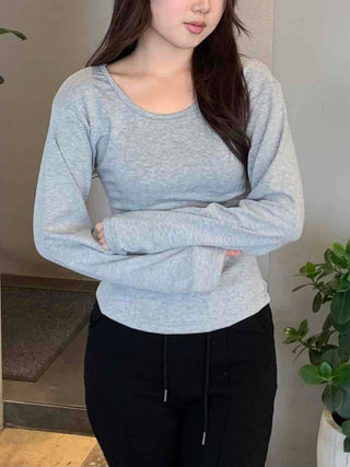 Slim Basic Round Neck Crop Long Sleeve Tee