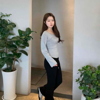 Slim Basic Round Neck Crop Long Sleeve Tee
