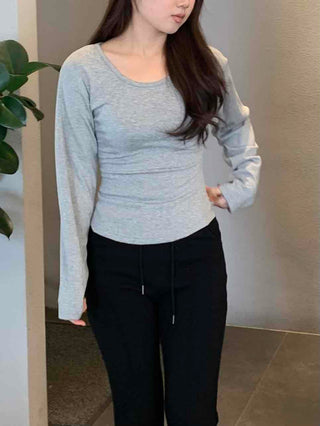 Slim Basic Round Neck Crop Long Sleeve Tee