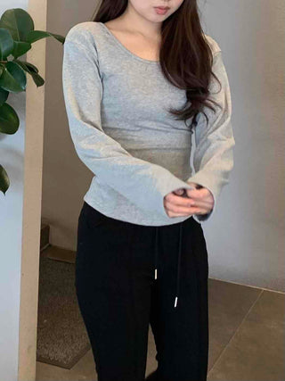 Slim Basic Round Neck Crop Long Sleeve Tee