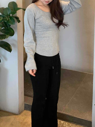 Slim Basic Round Neck Crop Long Sleeve Tee