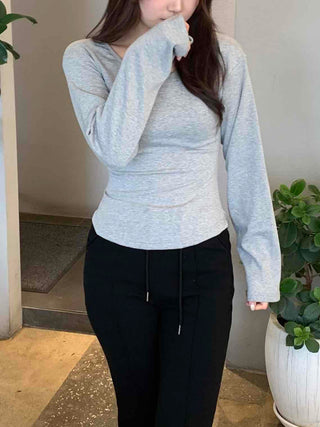Slim Basic Round Neck Crop Long Sleeve Tee