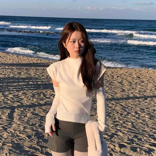 Puff Sleeve Slim Fit High Neck Knit