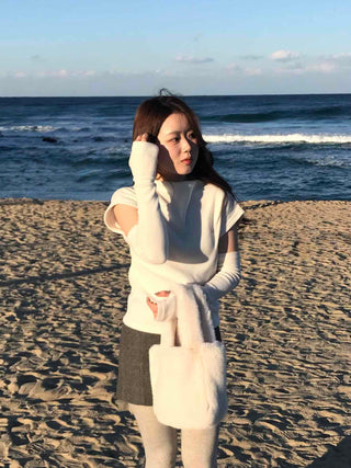 Puff Sleeve Slim Fit High Neck Knit