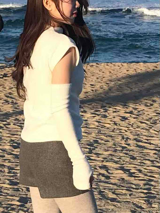 Puff Sleeve Slim Fit High Neck Knit