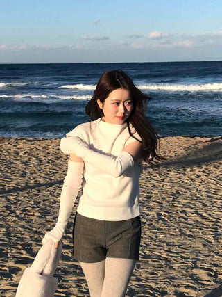 Puff Sleeve Slim Fit High Neck Knit