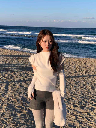 Puff Sleeve Slim Fit High Neck Knit