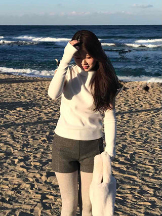 Puff Sleeve Slim Fit High Neck Knit