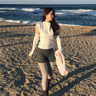 Puff Sleeve Slim Fit High Neck Knit