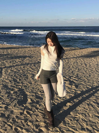 Puff Sleeve Slim Fit High Neck Knit