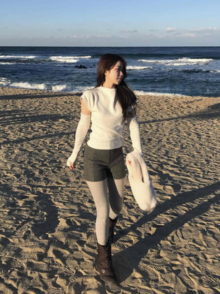 Puff Sleeve Slim Fit High Neck Knit