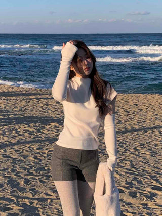 Puff Sleeve Slim Fit High Neck Knit