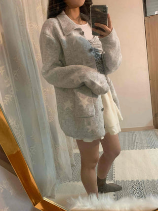 Fluffy Boucle Tailored Double-Button Long Cardigan