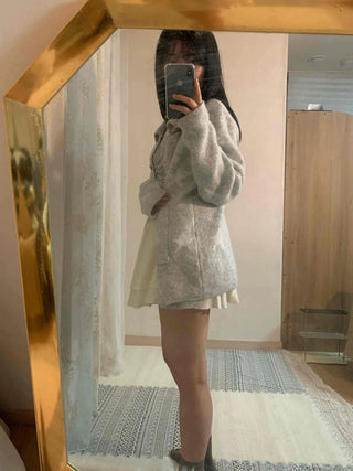 Fluffy Boucle Tailored Double-Button Long Cardigan