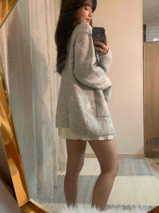 Fluffy Boucle Tailored Double-Button Long Cardigan