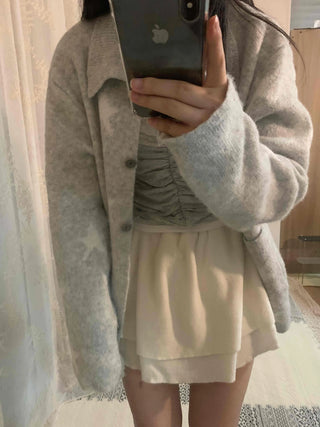 Fluffy Boucle Tailored Double-Button Long Cardigan