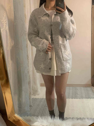 Fluffy Boucle Tailored Double-Button Long Cardigan