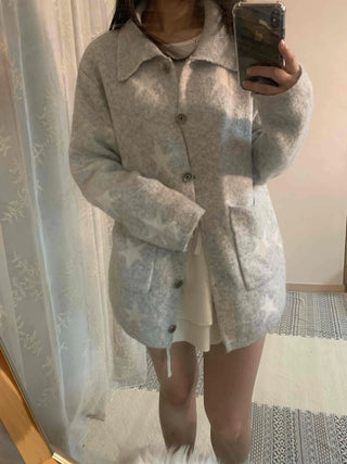 Fluffy Boucle Tailored Double-Button Long Cardigan