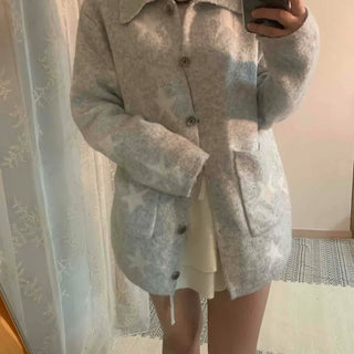 Fluffy Boucle Tailored Double-Button Long Cardigan