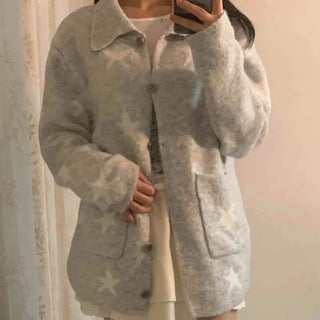 Fluffy Boucle Tailored Double-Button Long Cardigan