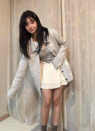Fluffy Boucle Tailored Double-Button Long Cardigan