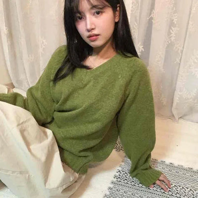 Puff Sleeve Shirring Detail Cozy V-Neck Knit