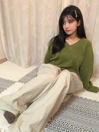 Puff Sleeve Shirring Detail Cozy V-Neck Knit
