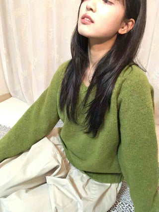 Puff Sleeve Shirring Detail Cozy V-Neck Knit