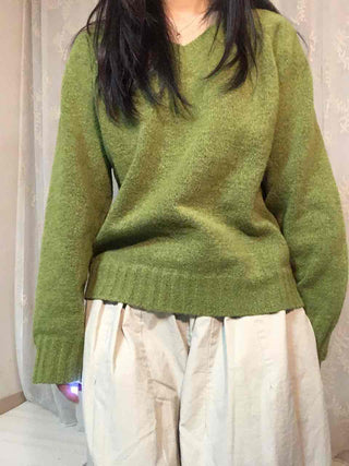 Puff Sleeve Shirring Detail Cozy V-Neck Knit
