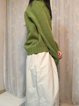 Puff Sleeve Shirring Detail Cozy V-Neck Knit