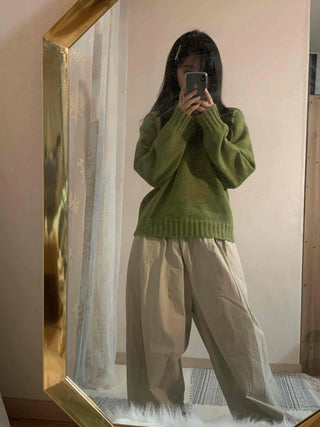 Puff Sleeve Shirring Detail Cozy V-Neck Knit