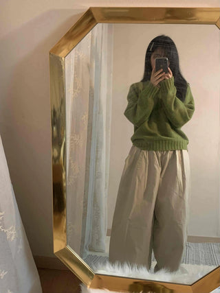 Puff Sleeve Shirring Detail Cozy V-Neck Knit