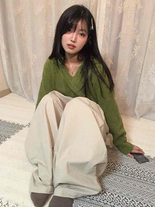 Puff Sleeve Shirring Detail Cozy V-Neck Knit