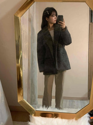 Big Collar Fluffy Buckle Short Quilted Padded Coat