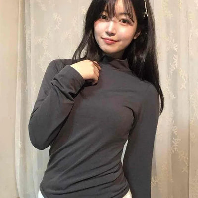 Stretch Cozy Fit High Neck Soft Layered Long Sleeve T-shirt