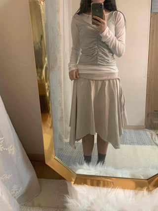 Vintage Cotton Back Zipper High-Waisted Midi Skirt